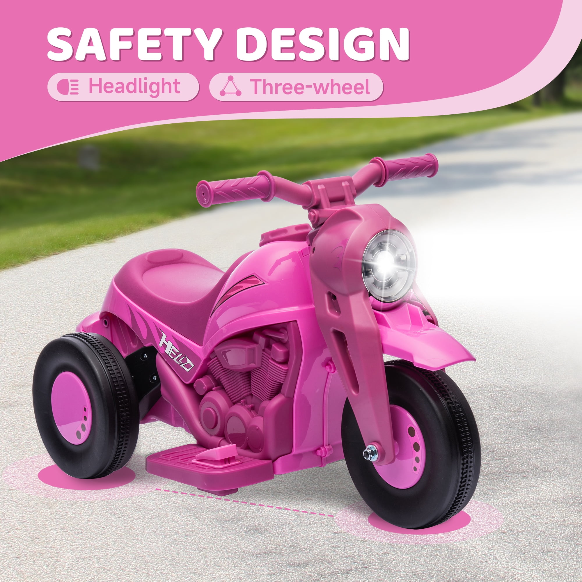 Qaba Ride on Motorcycle, 6V Ride on Bubble Car, 3 Wheeled 2 MPH Electric Motorcycle for Kids w/ LED Headlight, Music, Forward & Reserve, Pink