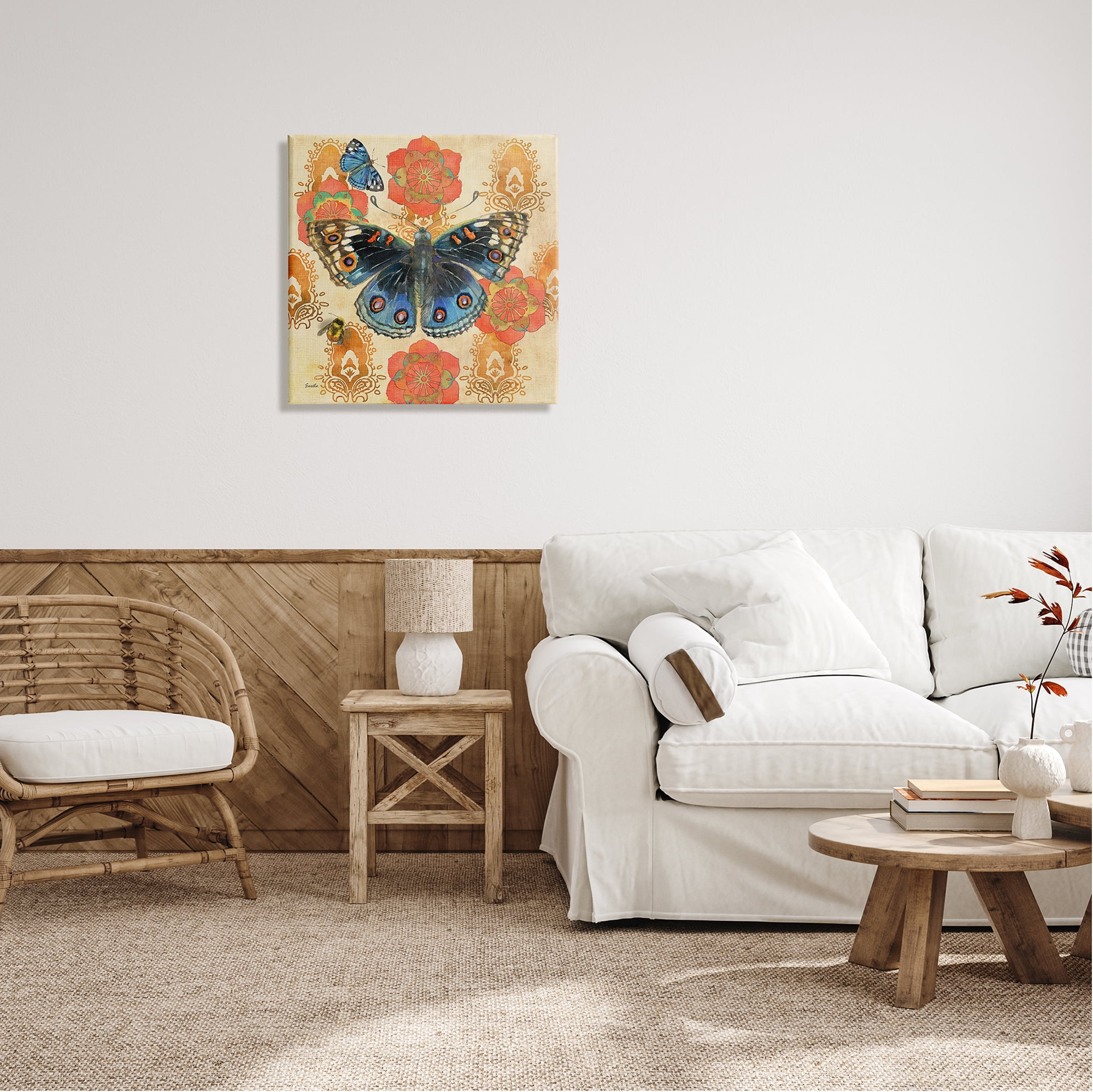 Stupell Butterfly Damask Floral Shapes Animals & Insects Painting Gallery Wrapped Canvas Print Wall Art