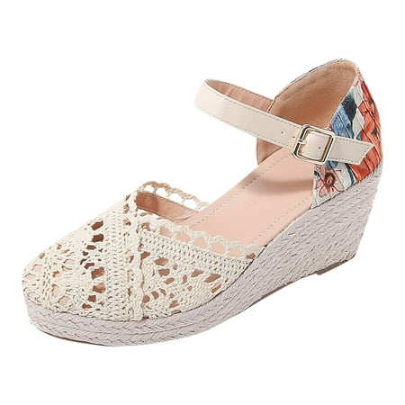 

Born Womens Sandals 7 Sandals Women Size 9 Wide Women Sandals Fashion Spring Summer New Hollow Flower Cloth Personalized Design Wedge Thick Sole Comfortable Non Slip Buckle Strap Shoes
