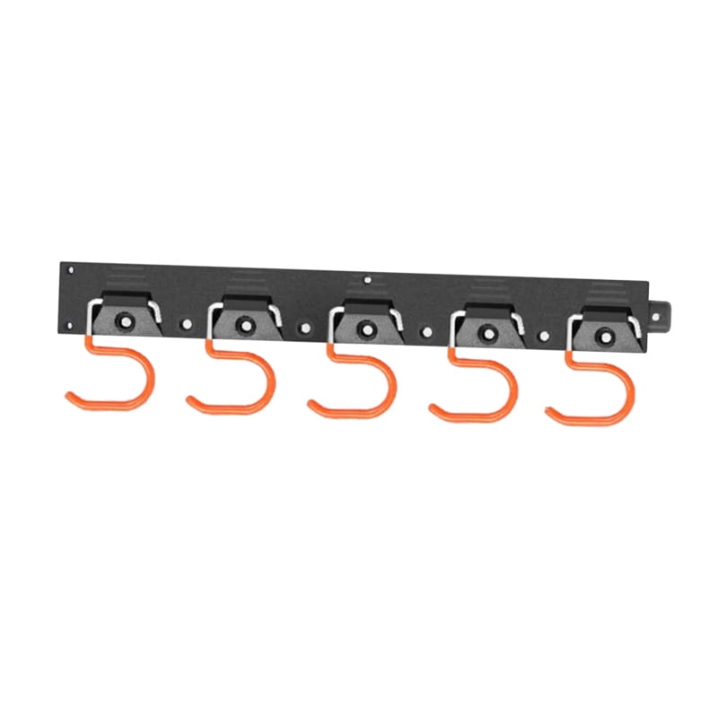 Mop Broom Holder Metal Iron Wall Mounted Garage Storage Organizer Heavy Duty Tools Hanger with 5 Hooks for Home Bathroom Garden