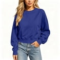thumbnail image 6 of Women's Cropped Crewneck Sweatshirts Casual Long Sleeve Cropped Shirts with Kangaroo Pockets Solid Color Pullover Sweat Shirts, 6 of 8