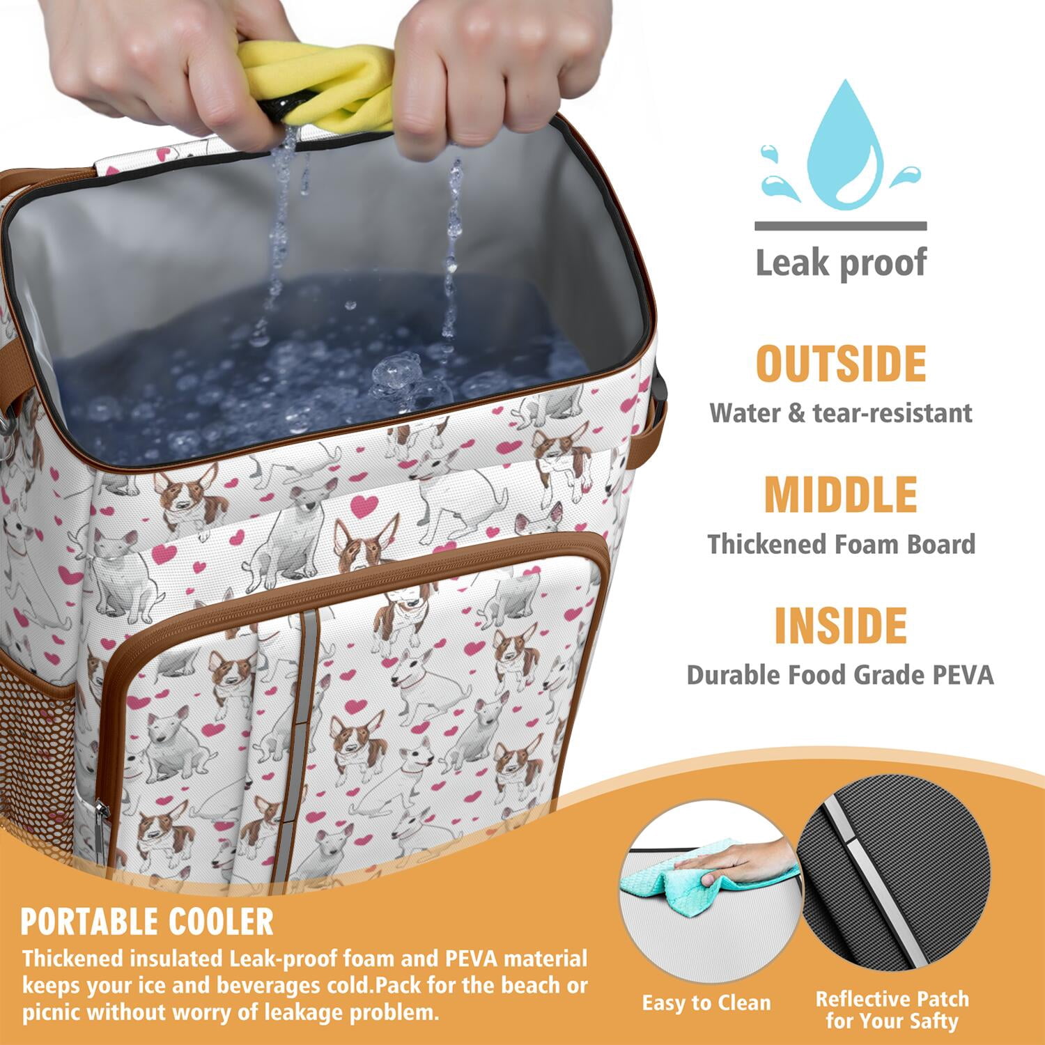 Travel Cooler Bag - Bull Terriers and Hearts Camping Beer Cooler Backpack with Bottle Opener- Waterproof Insulated Picnic Backpacks - Cooler Bag for Beach