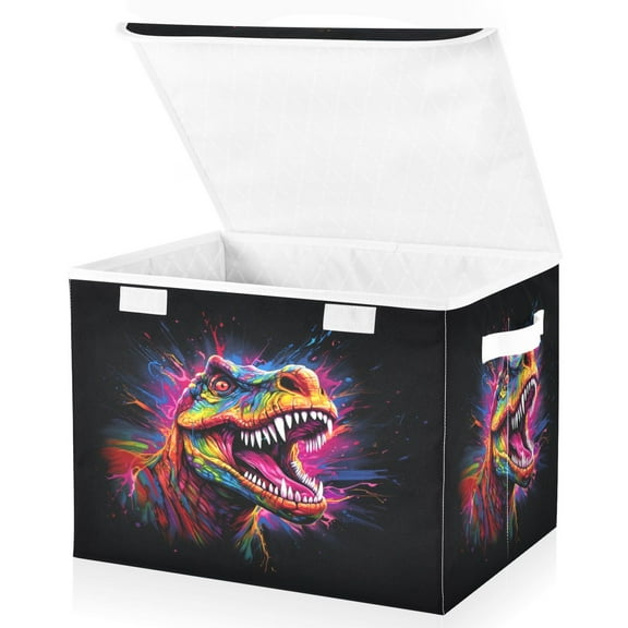 Ryvnso Cool Dinosaur Large Lidded Foldable Storage Baskets Cubes Boxes Lids Bin for Home