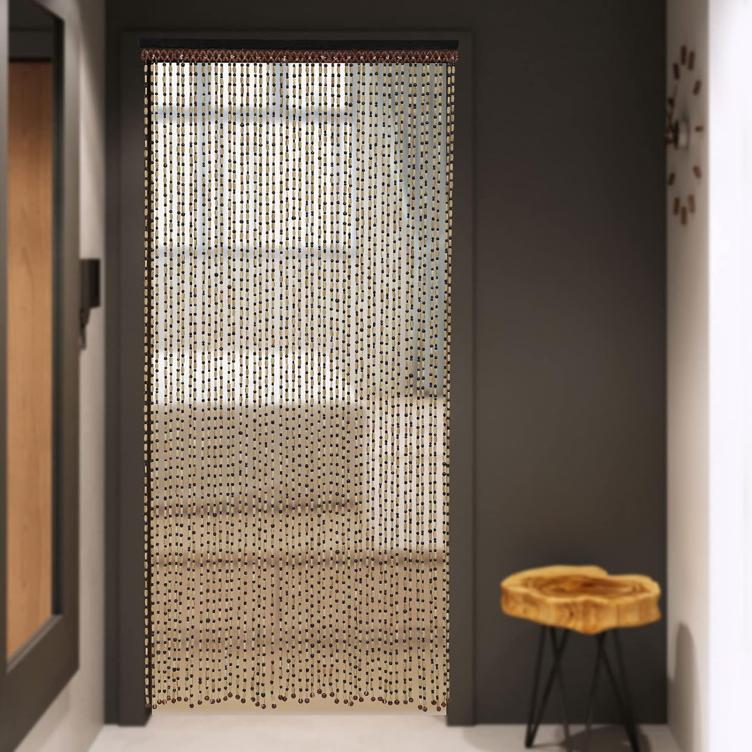 MiumaeovBeaded Curtain for Doorway Handmade Bamboo Wooden Door Beads Hanging Room Divider Curtain,Doorways Multi-Scenario Application Beaded Curtain Bedroom or Balcony