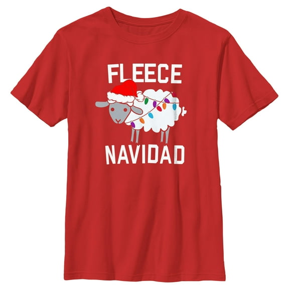 Boy's CHIN UP Christmas Fleece Navidad  Graphic Tee Red Medium