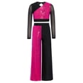 thumbnail image 3 of SiiRoh Girls Sequins Long Sleeve Cropped Top with Wide Leg Pants Sparkly Color Block Hip Hop Street Dance Outfits Hot Pink 8, 3 of 7