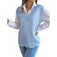 thumbnail image 3 of Seyurigaoka Women's Knitted Sweater Vest Solid Color Sleeveless V-Neck Hole Cutout Loose Knitwear Tank Tops, 3 of 9