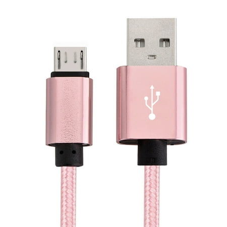 6FT Braided Micro USB Cable Charger for Android, USB2.0 to Micro USB Cable Charger Cord for Samsung, HTC, Motorola, Nokia, Kindle, MP3, Tablet and more ( Rose )