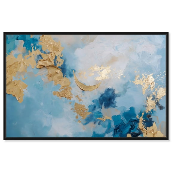 Deep Blue Gold Drift Canvas Blue Abstract Art by Art Remedy, Black Frame, 15" x 10"