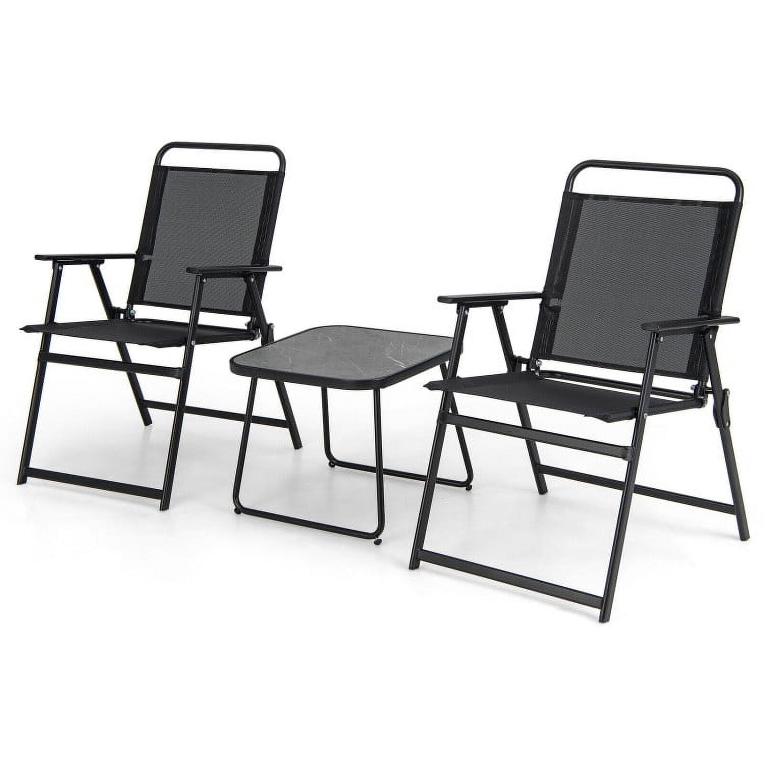 Aimee Lii 3 Pieces Patio Folding Conversation Chairs and Table, Patio Sectional Furniture Set, Black Aimee Lii 3 Pieces Patio Folding Conversation Chairs and Table, Patio Sectional Furniture Set, Black