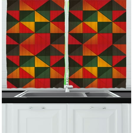 - Geometric Curtains 2 Panels Set, Grunge Style Mosaic Pattern with Triangles and Squares Stylized Graphic Tile Art, Window Drapes for Living Room Bedroom, 55W X 39L Inches, Multicolor, by Ambesonne
