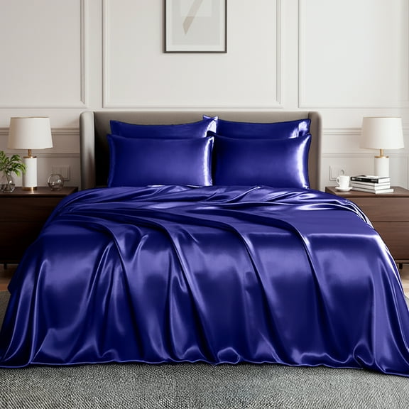 Seasonwood Stain Sheets 1800 Microfiber Sheet Set Deep Pocket Fitted Full Size 4 Pieces,Navy