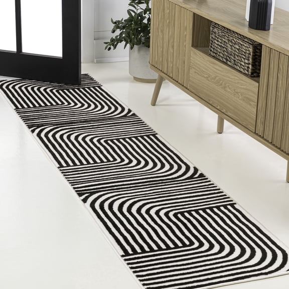 JONATHAN Y SCANDINAVIAN 2 x 8 Runner Rug, Odense Minimalist Angle Geometric - Black/White, SCN101G-28