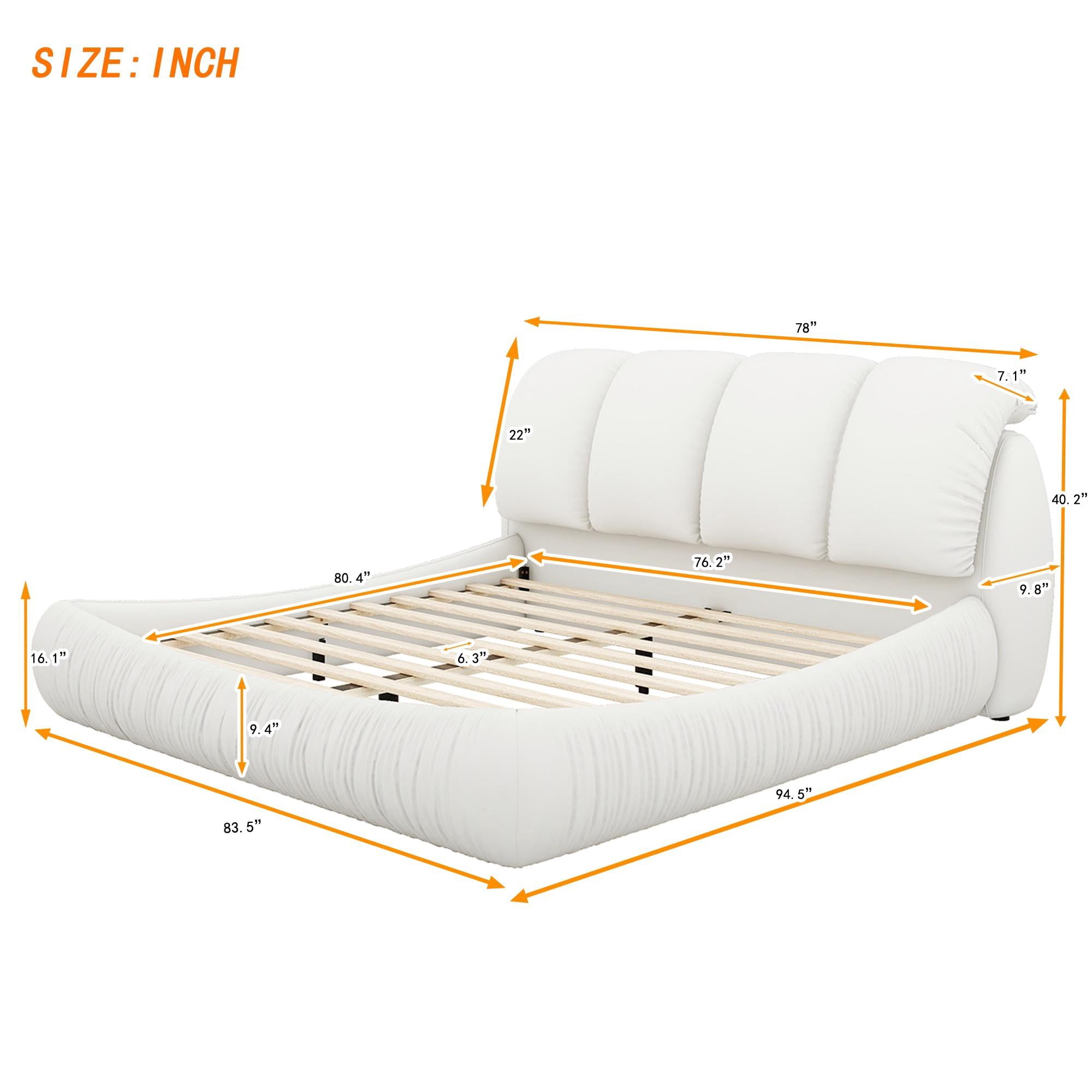 PORKISS King Super Soft Thick Headboard Standard Bed with Oversized Padded Backrest, White