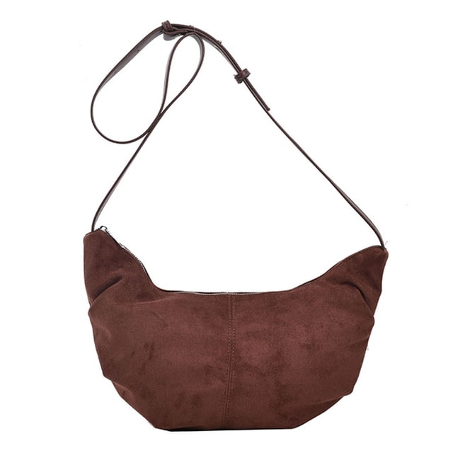 Mujeres Faux Suede Fashion Bolso Hombro Half Moon Crossbody Bags para Viajar (café)