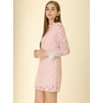 thumbnail image 4 of DARING DIVA Floral Ruffle Crew Neck Vintage Mini Lace Dress L Pink, 4 of 6