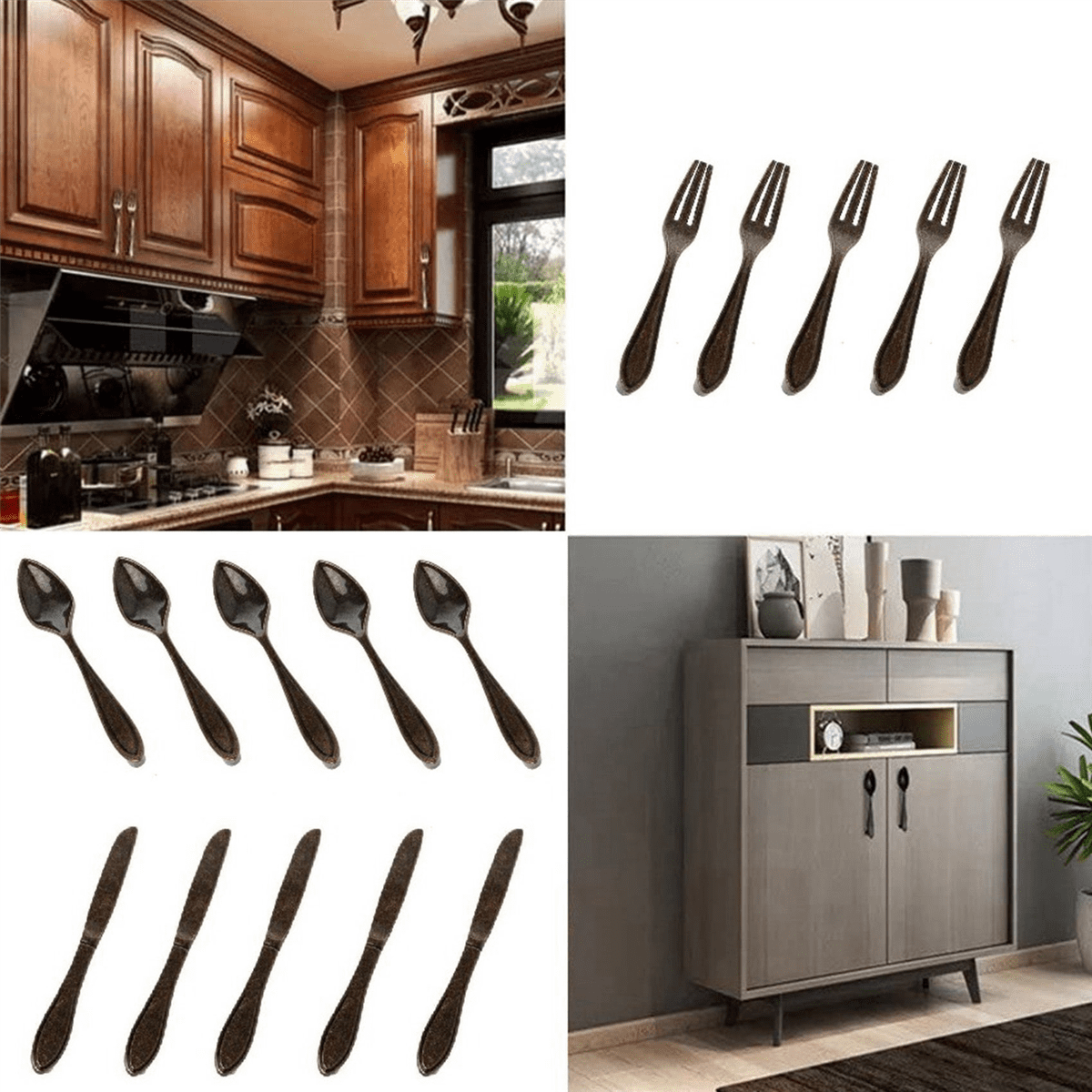 45 Pcs Knife Spoon Fork Kitchen Cabinet Closet Drawer Pull Handles Knobs 3-Inch Center to Center Bronze