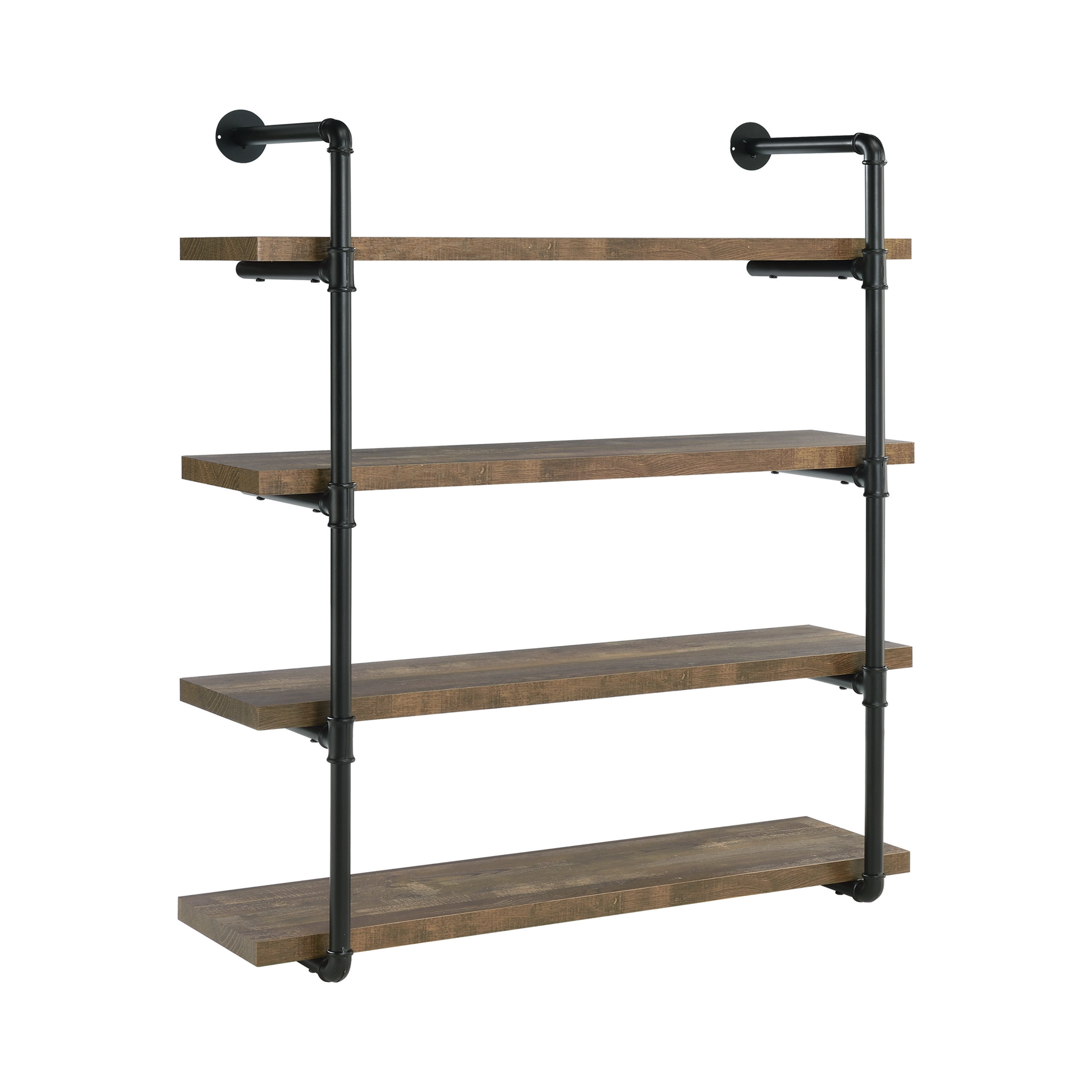 Black Metal and Oak Coloured Wood Shelf Industrial Style Wall Shelf and Hooks 