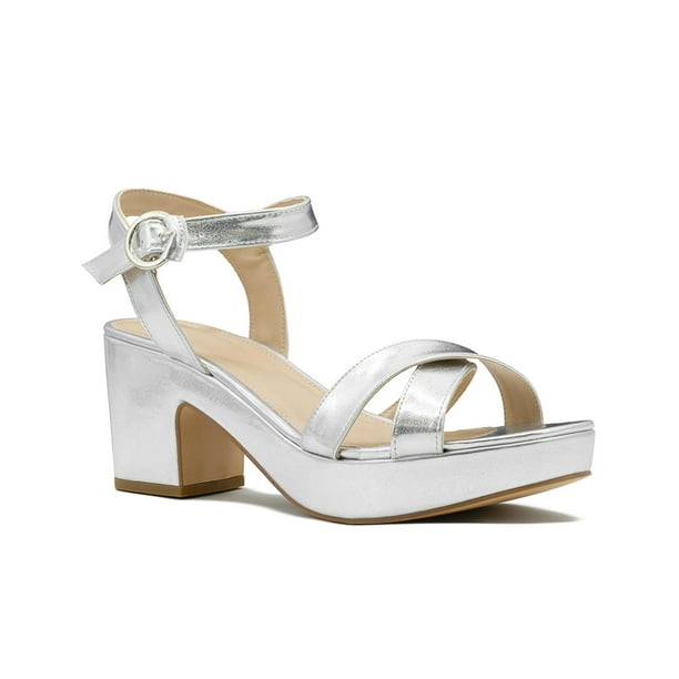 Sandalia Formal Con Tacon Y Correa Color Plateado 22-26 plateado 22