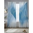 thumbnail image 4 of Abstract Ombre Sheer Curtains 108 inches Long 2 Panels Set Light Blue Marble Texture with Golden Line Tiers Sheers Rod Pocket Small Window Short Curtains for Kitchen Cafe, Each 52" W x 108" L, 4 of 7