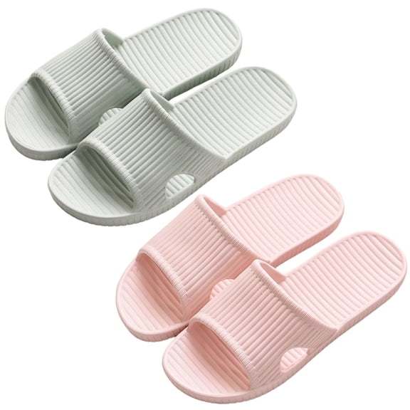 2Pack Non-Slip Bathroom Slide Sandals for Men & Women - Quick Drying Striped EVA Slippers - Indoor Shower & Home Use Shoes