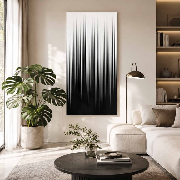 White Black Ombre Canvas Wall Art, Abstract Modern Lines Gradient Framed Canvas Wall Decor Picture Print Artwork Decorations for Living Room Office Ready to Hang 40" x 20"