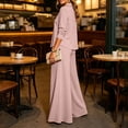 thumbnail image 5 of Cagogo Women Plus Size 2 Piece Outfit V Neck Long Sleeve Top Wide Leg Pants Casual Sets Solid Loungewear Lounge Set Travel Airport Clothes, Pink S, 5 of 7