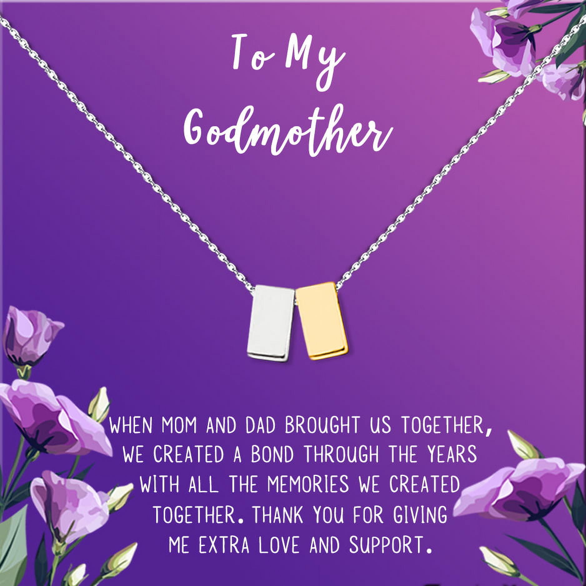 To My God Mother Mother's Day Gift, Gift for Her, Godmother's Day Gift, Godmother's Gift for Mother's Day, Godmother's Day Necklace and Card[Silver and Gold Cube,Purple Gradient]