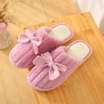 thumbnail image 2 of KIJBLAE Women Fluffy Bowknot Slippers Winter Warm Soft Plush House Shoes Indoor Floor Bedroom Home Slippers Anti-Slip Sole Ladies Fuzzy Slip-On Loafers Flat Shoes Purple 36, 2 of 3