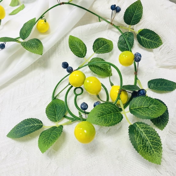 Artificial Lemon Vine,Fake Lemon Blueberries Hanging Plant Vine Fruits Flower Garland Wreath for Home Patio Party Wedding Christmas Spring Decoration
