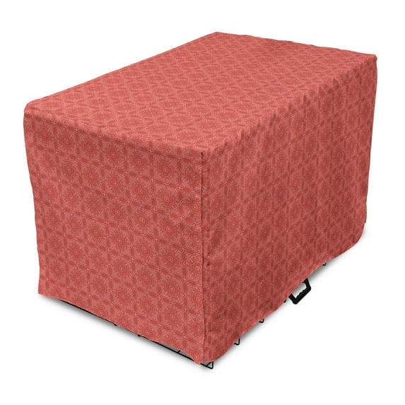 Oriental Dog Crate Cover, Geometric Floral Ornamental Monochrome Motif Illustration, Easy to Use Pet Kennel Cover Small Dogs Puppies Kittens, 7 Sizes, Burnt Sienna and Coral, by Ambesonne