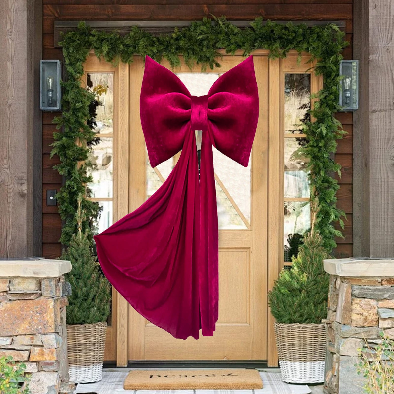 Antqov Velvet Ribbon Bows Christmas Tree Decorations 32x59" Large Bow Christmas Ornaments for Tree Home Party Front Door Wreath Holiday Decor