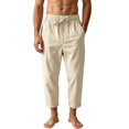 thumbnail image 3 of Migroa Men's Linen Capri Pants Casual Lightweight 3/4 Baggy Pants Drawstring Elastic Waist Beach Yoga Pants with Pockets Khaki Xl, 3 of 5