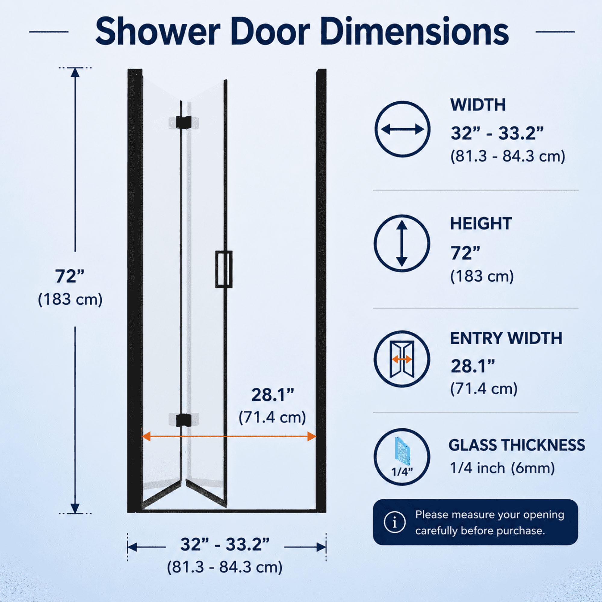 Aukfa 32-33.2" W x 72" H Matte Black Semi-Frameless Pivot Bi-Fold Shower Door, 1/4" Tempered Glass