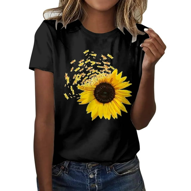 Gibobby Casual Playera de Manga Corta para Mujer Camiseta holgada con estampado cuello redondo y manga corta algodón versión clásica para mujer(Negro,CH)