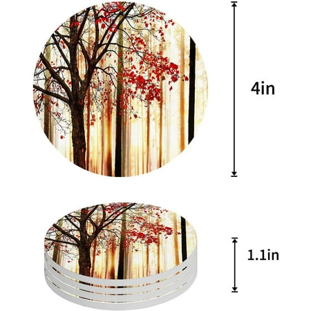 

ZHANZZK Red Fallen Leaves In Autumn Forest Set of 4 Round Coaster for Drinks Absorbent Ceramic Stone Coasters Cup Mat with Cork Base for Home Kitchen Room Coffee Table Bar Decor