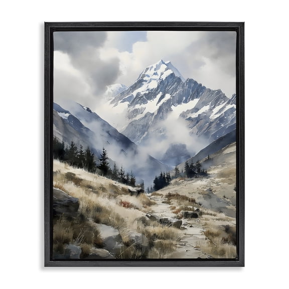 Stupell Industries Traditional Snow Caps Mountain Peaks Black Floating Frame Canvas Art, 17 x 21, by Franklyn Gregory