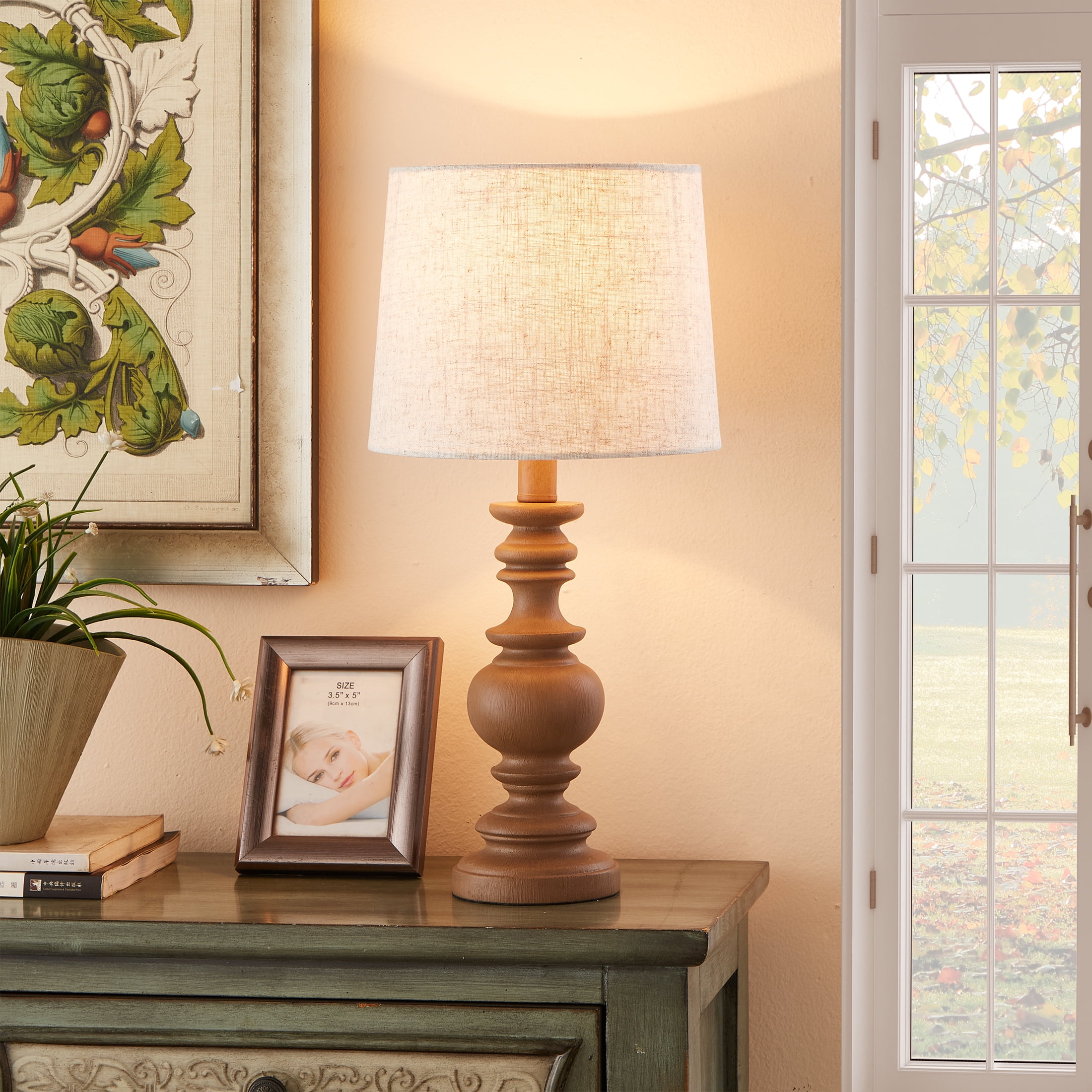 Mainstays Resin Table Lamp with Linen Shade, 18.75-Inch, Brown
