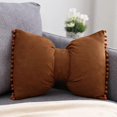 thumbnail image 1 of Cute Pompom Bowknot Throw Pillows Suede Soft Cushion Decorative Pillowcase with Pillow Insert for Farmhouse Living Room Sofa Couch (Brown,14"x20"), 1 of 2