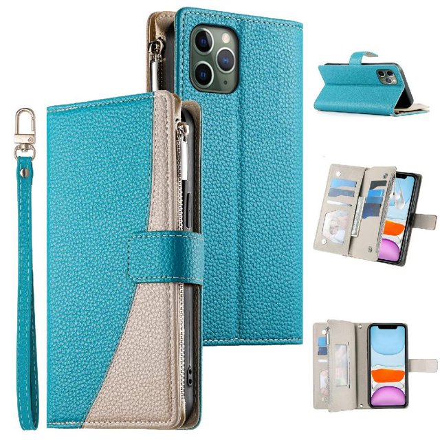 Funda cartera GANGXUN para iPhone 11 Pro , cuero PU con tarjetero, cremallera, correa de mano, soporte y protección 552°