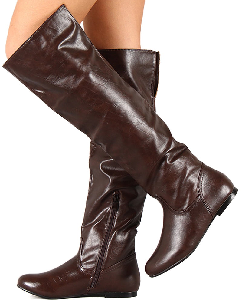 Brown Nature Breeze Women Leatherette Round Toe Knee High Riding Boot BD06 Size: 7.0
