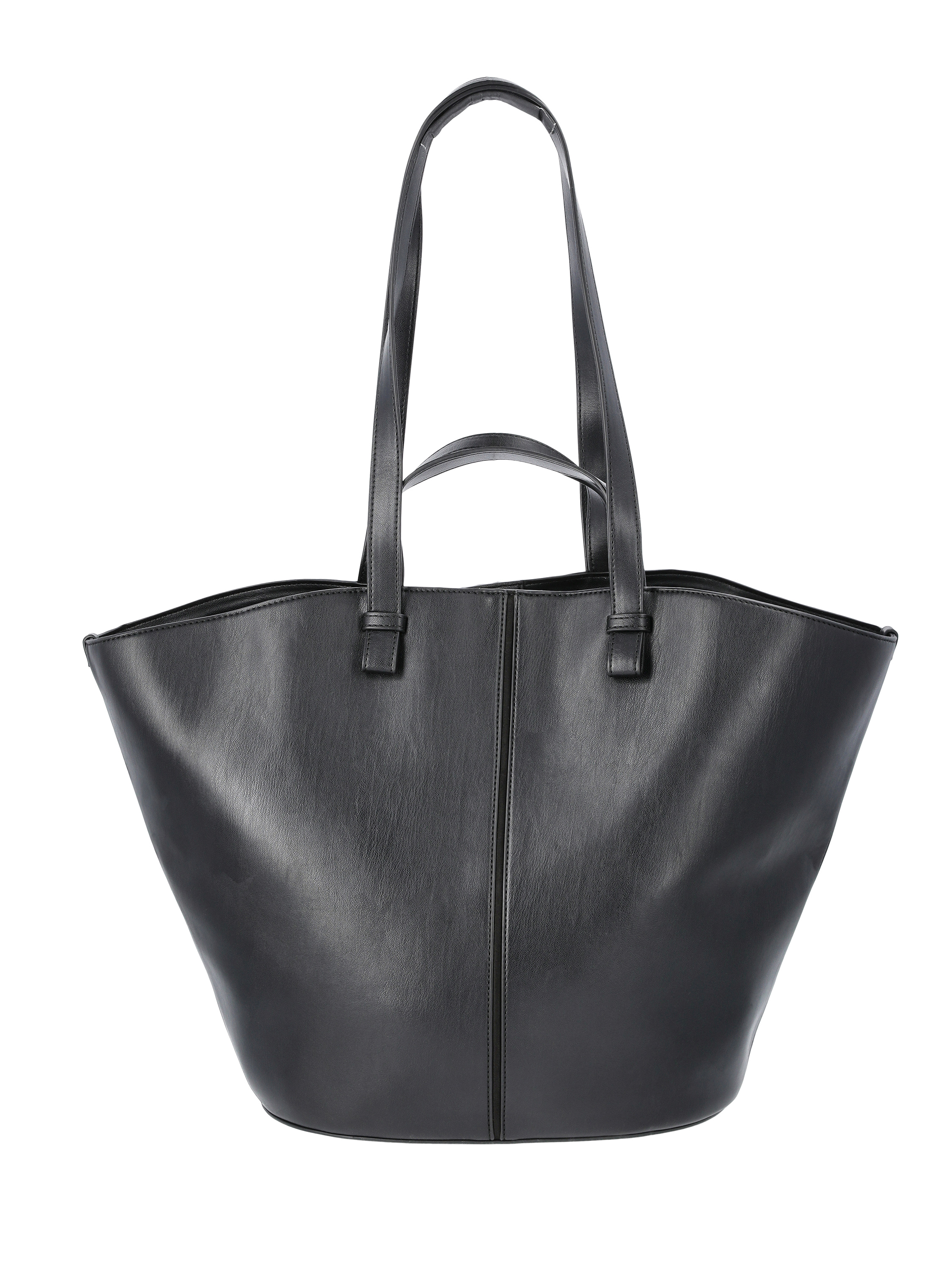 Time and Tru Women's Faux Leather Tulip Tote Handbag, Black
