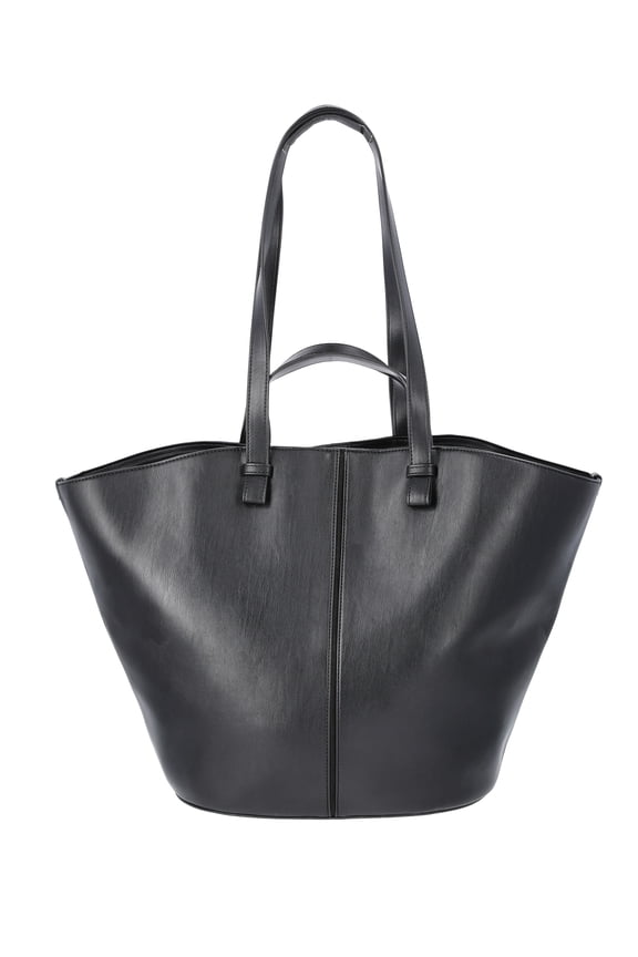Women's Faux Leather Tulip Tote Handbag, Black