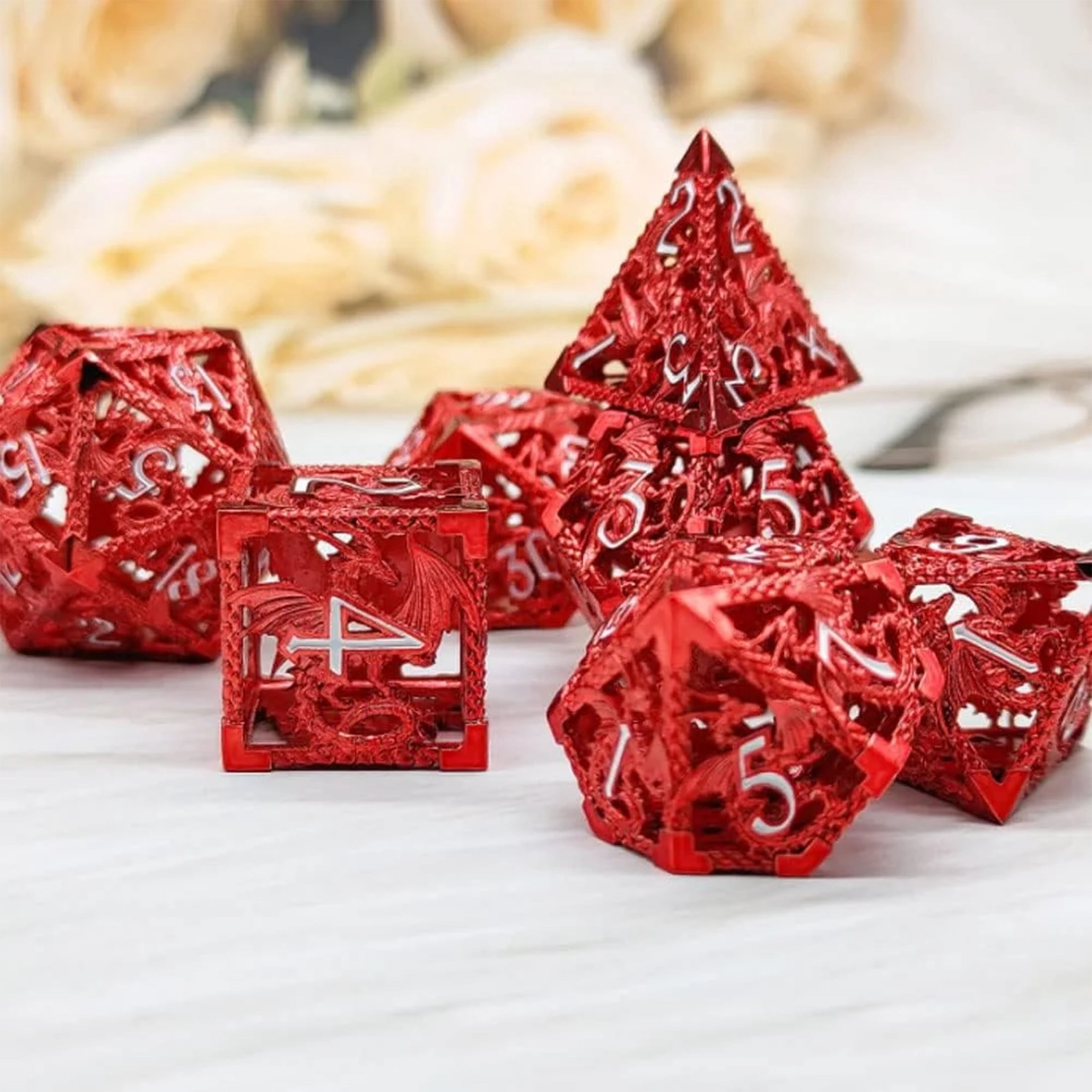 Hollow Metal DND Dice Set, Dungeons and Dragons Accessories, D4 D8 D10 D12 D20 (Dark Iron),Adult