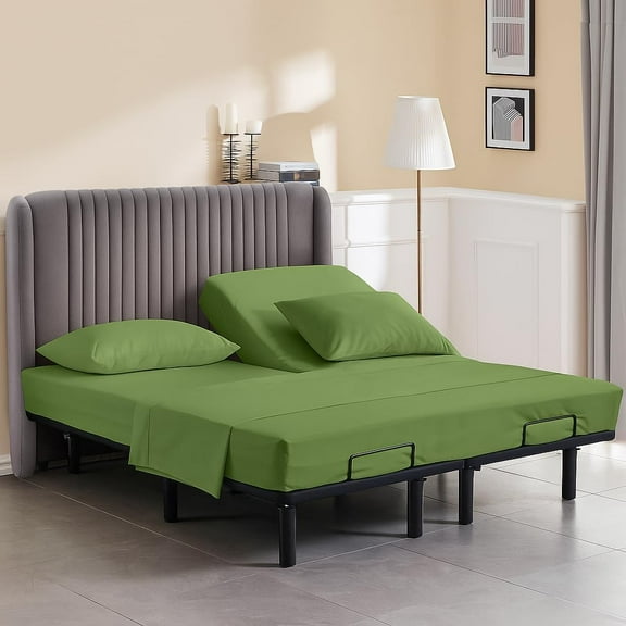 California King Size 32" Split Top Flex Head 4-PCs Sheet Set Fits 7-12" Deep Pocket, 500-TC Egyptian Cotton (Solid, Moss)