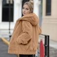 thumbnail image 2 of Duoif Fleece Jacket Women, Womens Fuzzy Lapel Open Front Long Cardigan Coat Faux Warm Winter Outwear Jackets for Women Khaki XL, 2 of 4