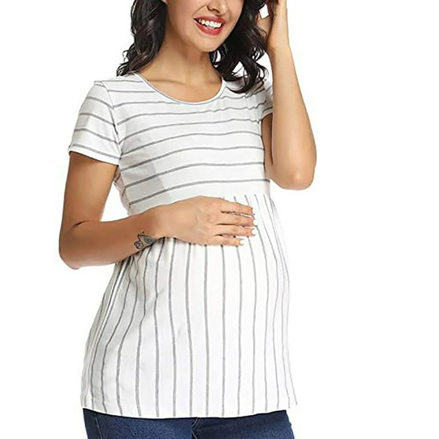 2025 Femmes Maternité Manches Courtes Lavande Robe de Maternité Imprimée Hauts Grossesse Robes d'Été pour Femmes pour Mariage T-Shirt