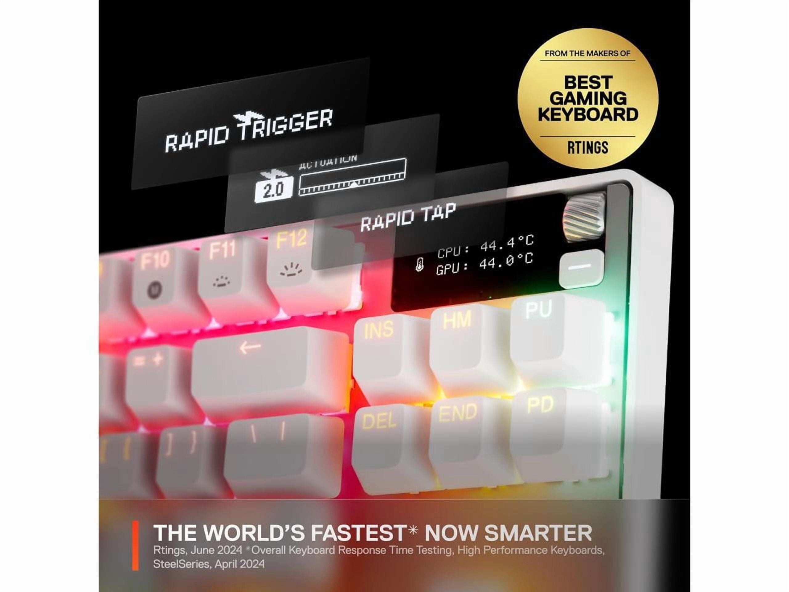 SteelSeries Apex Pro TKL Gen 3 White OmniPoint 3.0 Switches — Adjustable Actuation — Rapid Trigger — Game-Ready Presets — Protection Mode — Rapid Tap/SOCD — OLED — RGB — PBT Keycaps — USB-C