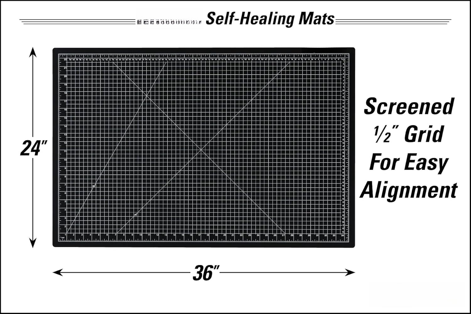 Premium Self-Healing Cutting Mat 24"x36" + 5 Layer Design + 1/2" Grid + Ideal for Crafts & Sewing + Durable Black Mat for Clean Cuts & Long-Lasting Use