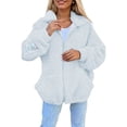thumbnail image 1 of Chaqueta Informal de Gran Tamaño para Mujer, Abrigo de Felpa con Solapa, Cremallera y Bolsillos, para Otoño e Invierno. L, 1 of 5